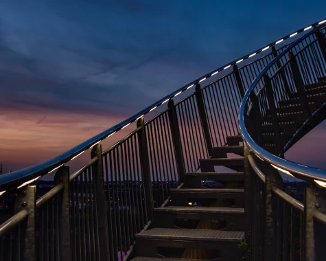 An outdoor spiral staircase