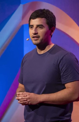 Video still of BCG expert Adriann Negreros delivering his TED talk at the TED@BCG Flipside Futures event