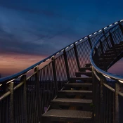An outdoor spiral staircase