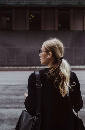Back profile of woman looking to the left