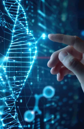"Doctor touching icon DNA"