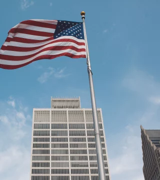 An American flag waving in the wind