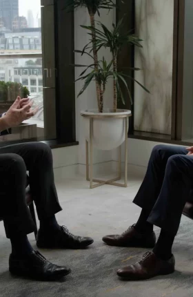 Video still of BCG expert Matthias Tauber interviewing Al Cook, CEO of DeBeers