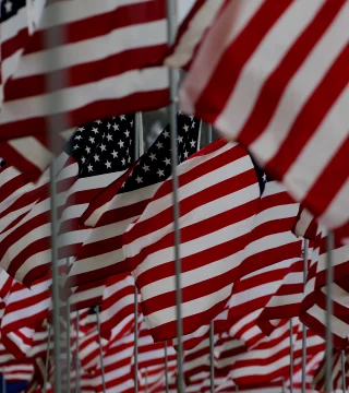 American flags waving in the wind