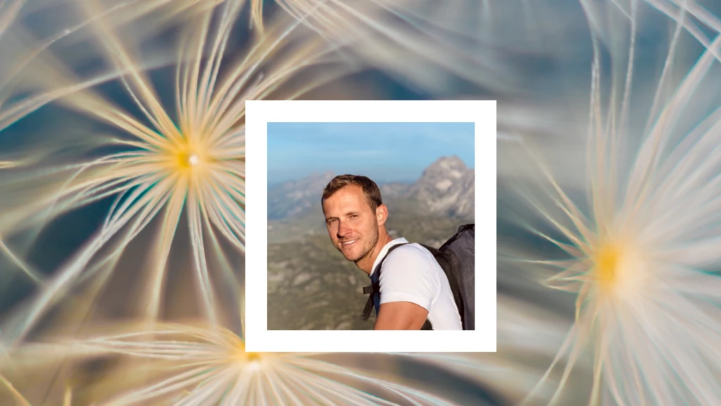 "Team member amongst dandelion"