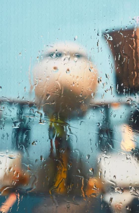 Image of a Landed Airplane about to Deplane on a Rainy Day