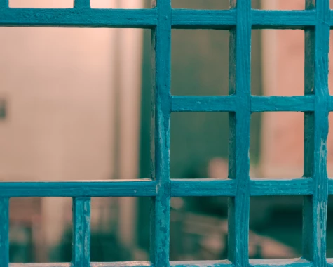 Close-up of blue wooden window pane